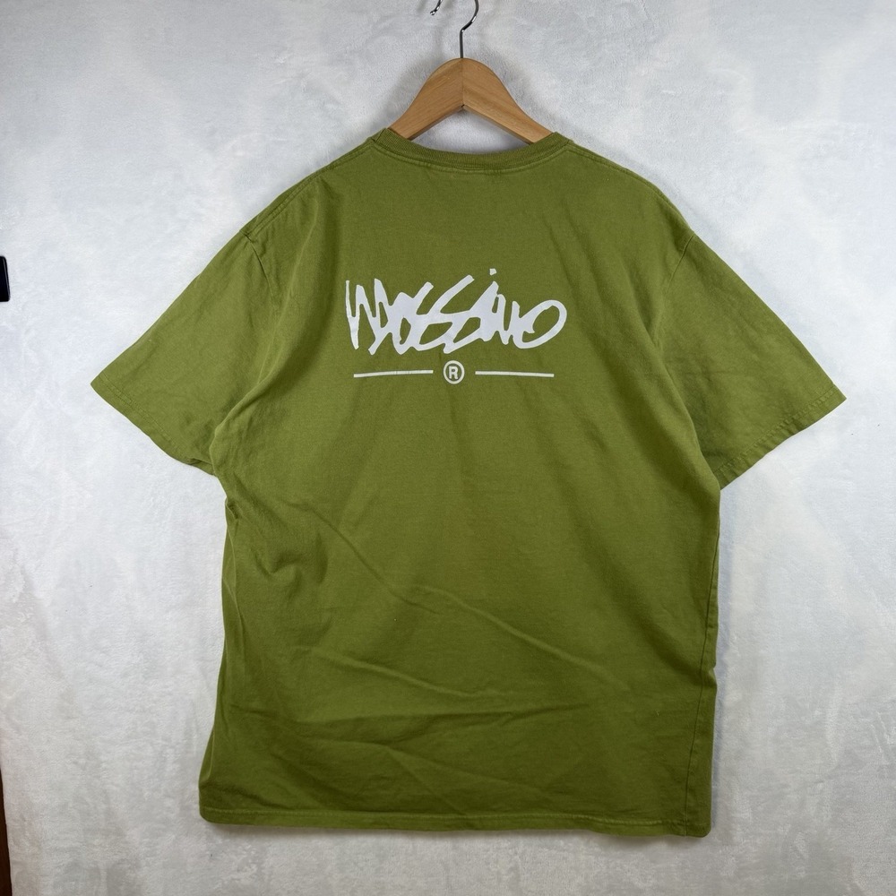 Vintage Mossimo Green Graphic T-Shirt Mens Large 90s Retro Logo Double Sided